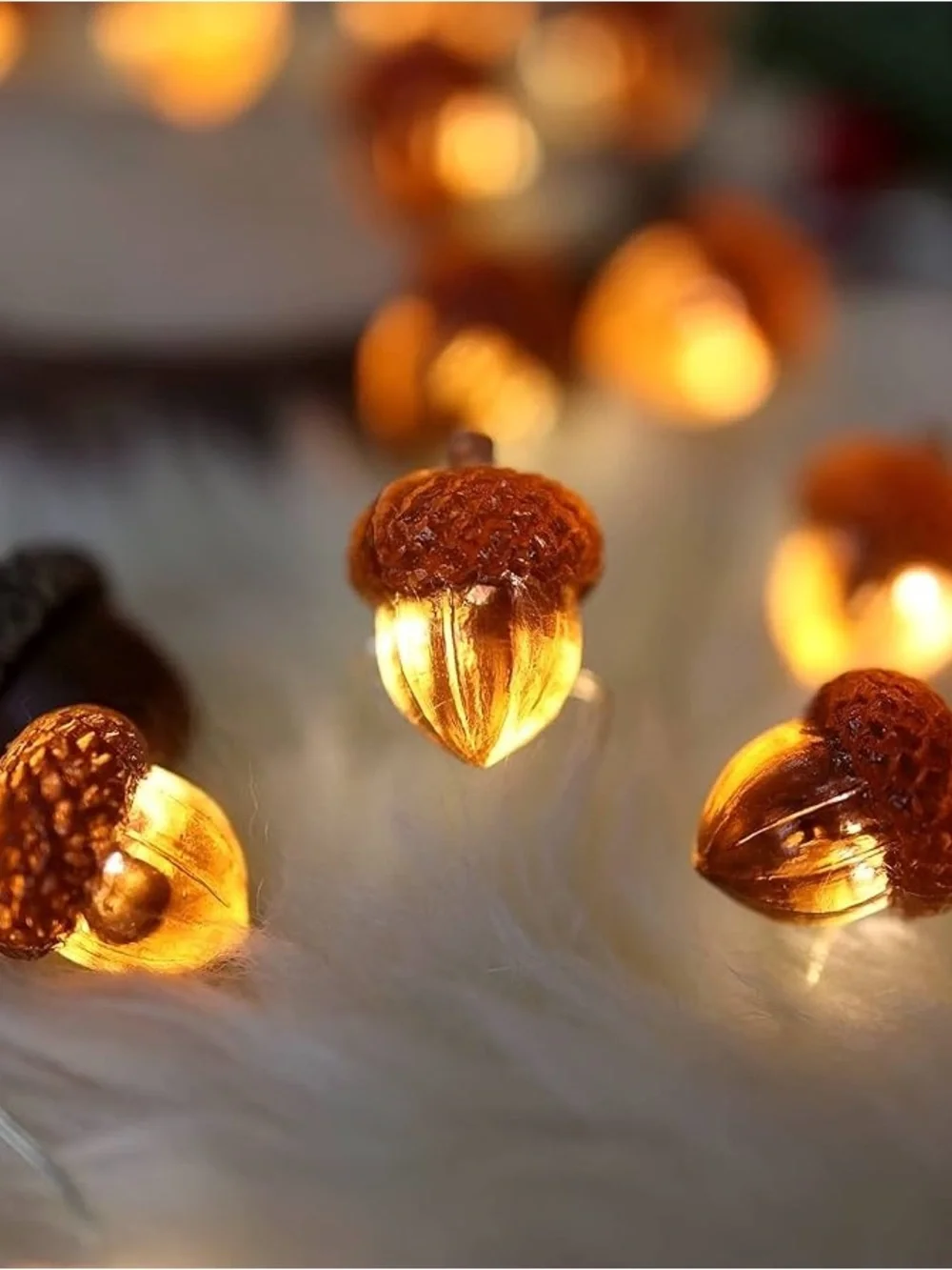 10 ft Autumn Acorn String Lights - Warm Amber Holiday Decor